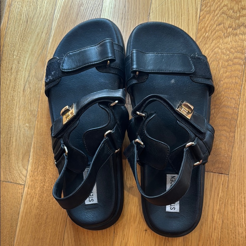 Steve Madden Black Sandals with Gold Buckles